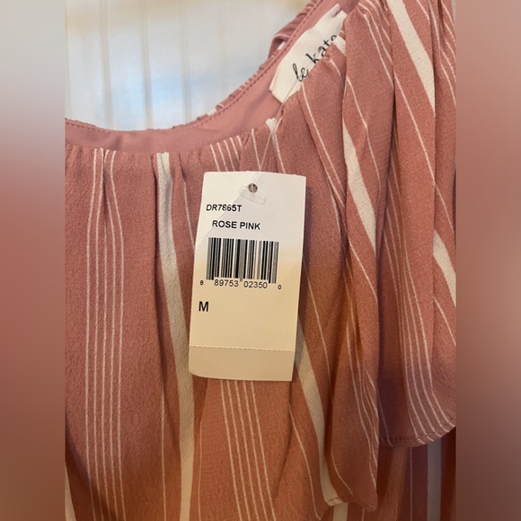 Le Kate | Rose Pink & White Vertical Stripped One Shoulder Dress | M | NWT - Picture 4 of 7